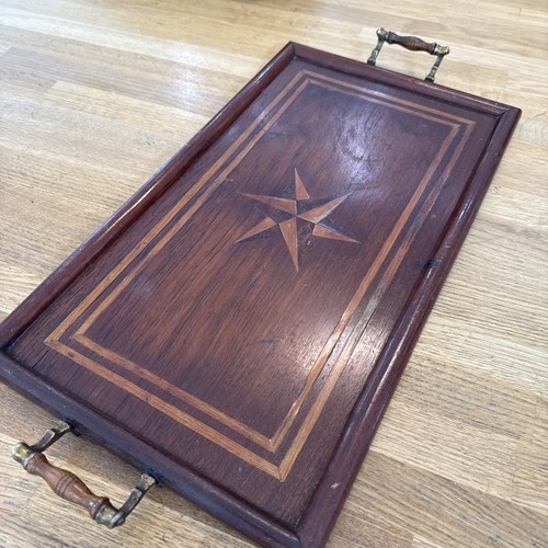 Vintage wooden marquetry tray - vintage,