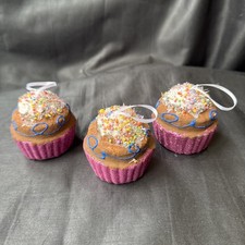 Set Of 3 sparkly Cupcake Christmas Tree Decorations. 