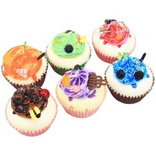 6 Pcs PU Fake Cupcake Models Assorted Color Realistic Dessert Decor