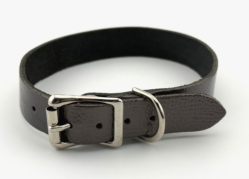 Dog collar grey real leather - dog,
