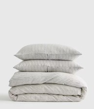 NWOT QUINCE EUROPEAN LINEN KING / CAL KING DUVET COVER SET STRIPE GREY 100% FLAX