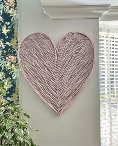 Large rose pink wicker heart - wicker,
