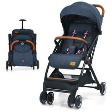 Portable Baby Stroller One-Hand Folding Pushchair W/Adjustable Backrest-Navy