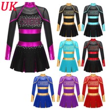 UK Kid Girls Uniform Metallic Shiny Dress Cheer Leader Dress Competition Dance