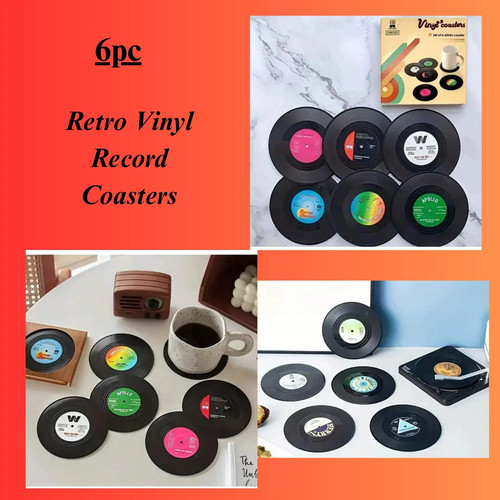 Retro vinyl record coasters - vinyl,