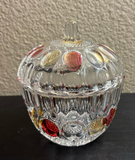 Soga Japan Crystal Lidded Candy Dish Red Glass Thumbprint vintage