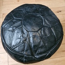 Black Leather Morrocon Pouffe