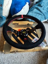 OMP Deep Dish Suede Steering Wheel Red Stitching