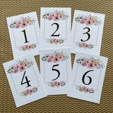 Blush pink wildflowers TABLE NUMBERS cards greenery rustic wedding seating decor