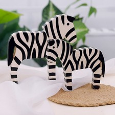 2 Pcs Wood Zebra Decor Carving
