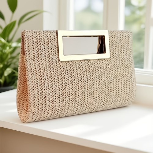 Straw clutch purse for women - straw,