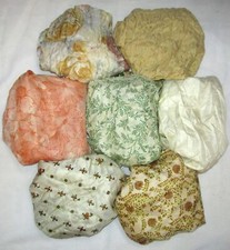 LOT PURE SILK Vintage Sari REMNANT Fabric 7 Pcs 1 ft Cream Doll #ABCUF