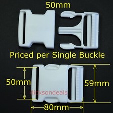 Side Release Clip Buckle for 50mm,  2 Inch Webbing Strap White Delrin Plastic