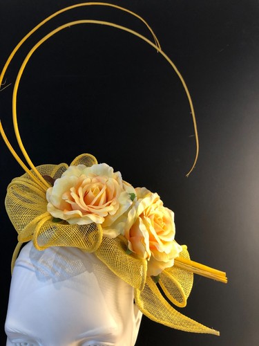 Yellow sinamay fascinator - sinamay, with