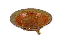 Fenton Roses Footed Carnival Glass Fruit Bowl lovely colour 7.5 inches diameter
