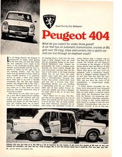 1968 PEUGEOT 404  ~  NICE ORIGINAL 2-PAGE ROAD TEST / ARTICLE / PRINT AD