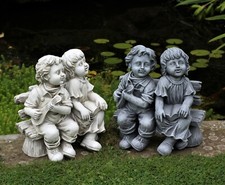 Garden Ornaments Boy  Girl Cherub Statue Sitting Decor Ceramic Decoration Large