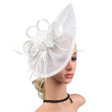 Women Feather Wedding Fascinator Hat Mesh Headband Tea Party Hair Clip