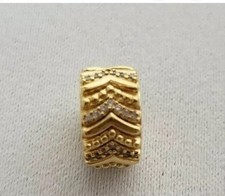 Pandora Sparkling Wishbone Gold Plated Clip Charm w/clear CZ Exc.condition