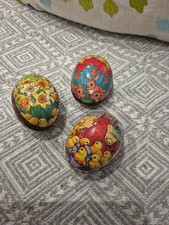 Vintage Paper Easter Eggs Mache Cardboard Nesting Set of 3 West Germany Ex