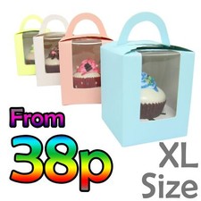 Large Coloured Single Cupcake Boxes with Window and Handle! Pastel Muffin