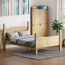 Corona Double Bed High Foot End 4FT6 Solid Pine Wood Mexican Bedroom Furniture
