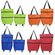 Lightweight Folding Shopping Trolley Bag with Wheels Travel Luggage Carrier