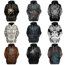 Viking Tattoo 3D Pullover Hoodie Men Women Retro Sweatshirts Jacket Coat Costume