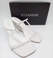 Sosandar Square Toe Caged Upper Mule Leather Wedge Sandals White Size 7 NEW F2