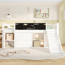 Kids Cabin Bed White Wood Mid