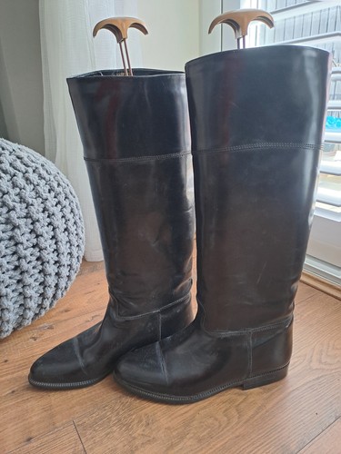 Black leather riding boots - black,