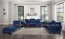 Ark Future Siena Italian Chesterfield Blue Velvet Sofa Tufted Design, Luxurious