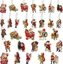 46 Pcs Christmas Victorian Style Wood Ornaments Decorations, Vintage Santa Claus