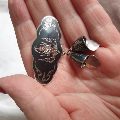 Vtg siam brooch - brooch, black