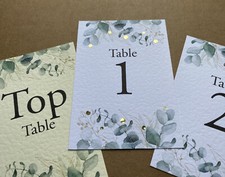 Eucalyptus greenery TABLE NUMBER card green gold rustic wedding decor foliage