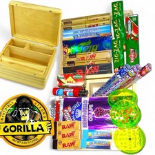 Large Wooden Smoking Gift Set Box RAW Elements Juicy Jays Papers Grinder Lighter