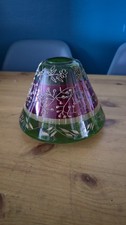 Yankee Candle Large Glass Shade Topper Red Green Gold Floral Design Christmas