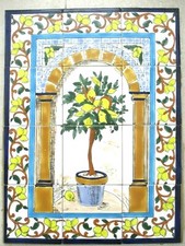 Hand Painted Ceramic tile art Mosaic wall mural Panel Lemon Tree BACKSPLASH 