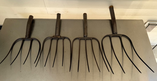 Lot pitch fork heads hay - of,