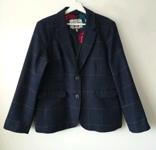 Joules Pure Wool Blazer Jacket Blue Tweed Hacking Size 18