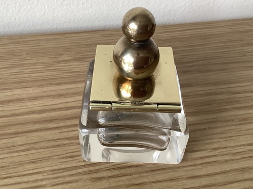 Vintage glass inkwell hinged - glass,