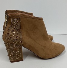 Zara Iconic Brown Embellished Studded Ankle Block Heels Boots Size UK 6 EUR 39