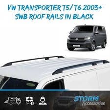 SWB ALUMINIUM ROOF BARS RAILS IN BLACK - PAIR FOR VW TRANSPORTER T5 T6 2003-2024