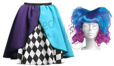 Women's MAD HATTER Costume BLUE & PURPLE SKIRT or HATTER WIG Fancy Dress Costume