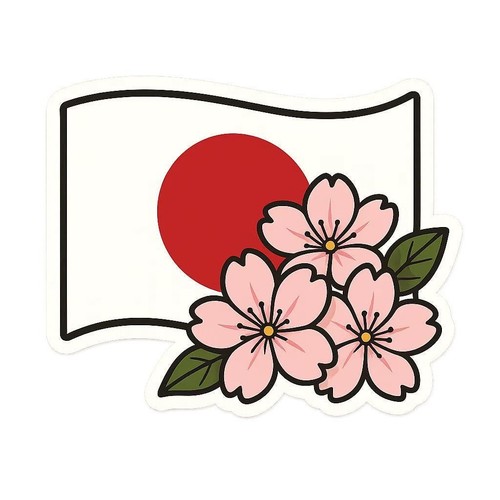 Sticker japan flag with cherry - sticker,
