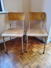 Vintage Pair of Plywood Stacking Chairs - Industrial