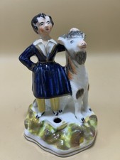 ANTIQUE STAFFORDSHIRE QUILL HOLDER OF BOY W BEARDED GOAT INKWELL CIRCA 1860