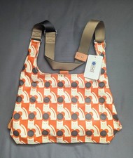 Rare Orla Kiely Poppy Cat Print Midi Tote Sling Bag Persimmon  Vintage Orange