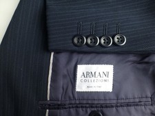 Armani Collezioni Suit 52L/42L W33 Italy Excellent Condition Blue Gray Stripes