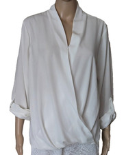 Pleione Dressy  Women's Wrap Top Modesty Snap Long Roll Tab Sleeve white size XL